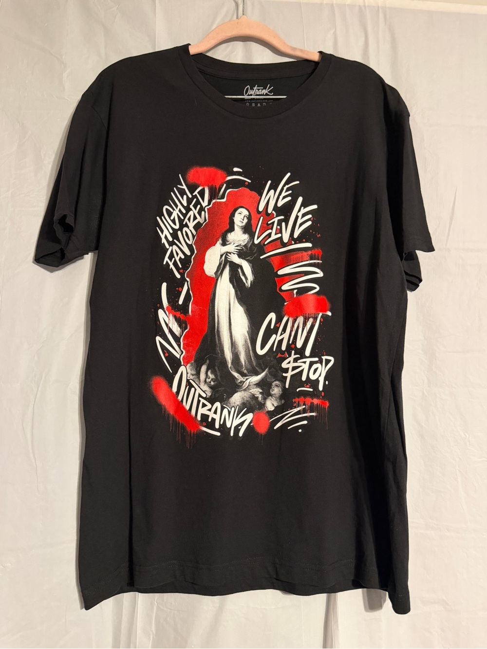 Outrank Highly Favored Virgin Mary Graphic T Shirt Large Black Streetwear Tee